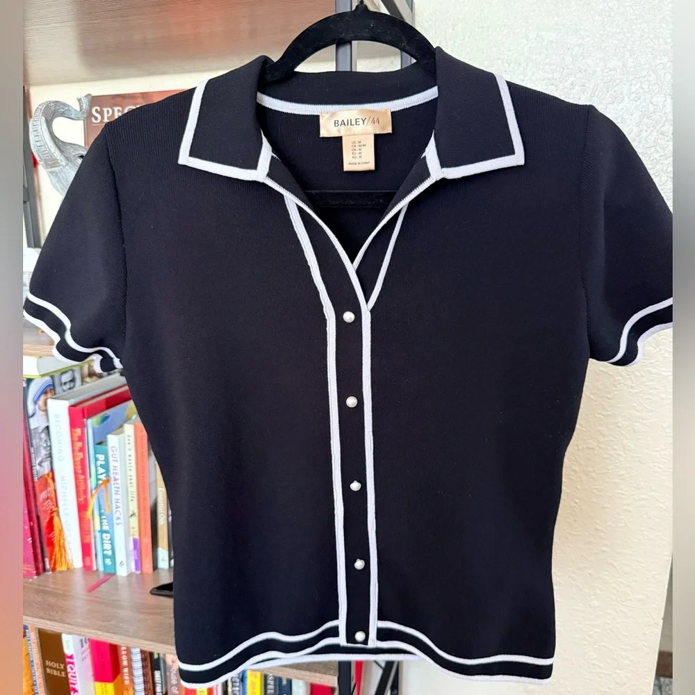 Bailey/44 Black and White Sculpt Ribbed Knit Top - Picture 3 of 8